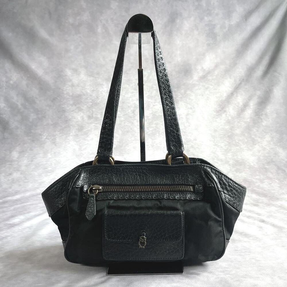 PRADA handbag Vitello Daino triangular shoulder bag tote black leather